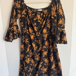 Mini Floral Off-Shoulder Dress with Flared Sleeves - Size L